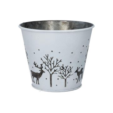 Zink Übertopf NORDLI, Hirsch Motiv, weiß-silber, 12cm, Ø13cm