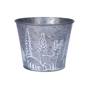 Zink Blumentopf RADORA, Rentier Motiv, grau-weiß, 12cm, Ø13,5cm