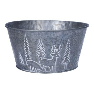 Runde Zink Blumenschale RADORA, Rentier Motiv, grau-weiß, 9cm, Ø18cm