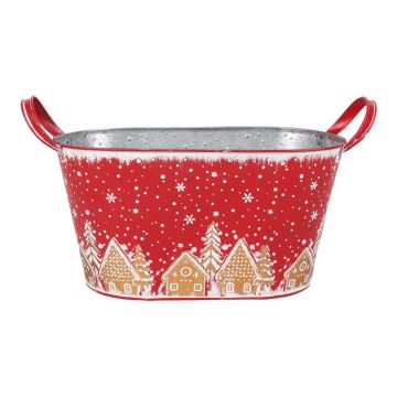Zink Pflanztopf oval MAVETA mit Lebkuchenhaus Motiv, Henkel, rot-kupfer, 24x13,5x13,5cm Zink Pflanztopf oval MAVETA mit Lebkuchenhaus Motiv, Henkel, rot-kupfer, 24x13,5x13,5cm