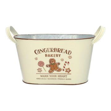 Zink Pflanztopf SABETA, Gingerbread Bakery, Henkel, creme-braun, 32x15,7x19cm