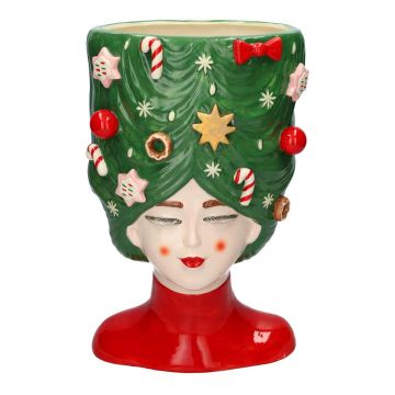 Dekovase Frauenbüste MILTY aus Keramik, weihnachtlich, grün-rot, 23,2x19,8x36,2cm