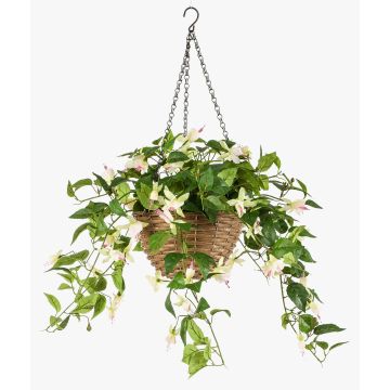 Künstliche Blumenampel Fuchsie JONKFUN im Korb, crossdoor, creme-rosa, 70cm