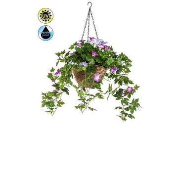 Künstliche Blumenampel Petunie JONKFUN im Korb, crossdoor, lila-violett, 70cm