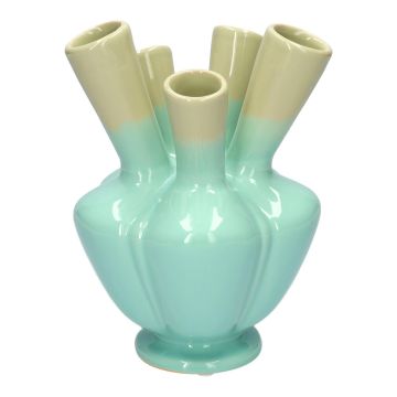 Keramikvase ANNALIES mit 5 Öffnungen, hellblau-grün, 21cm, Ø15,5cm
