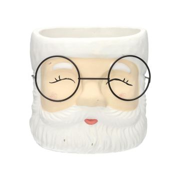 Keramik Blumentopf FELIZO, Weihnachtsmann Gesicht, weiß, 21x20x17,5cm