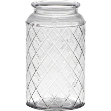 Glas Windlicht THIDA, Rautenmuster, klar, 18cm, Ø10cm Glas Windlicht THIDA, Rautenmuster, klar, 18cm, Ø10cm