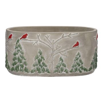 Ovale Pflanzschale MILKE aus Beton, winterliches Vogelmotiv, grau-rot-grün, 20,5x11,8x10cm Ovale Pflanzschale MILKE aus Beton, winterliches Vogelmotiv, grau-rot-grün, 20,5x11,8x10cm