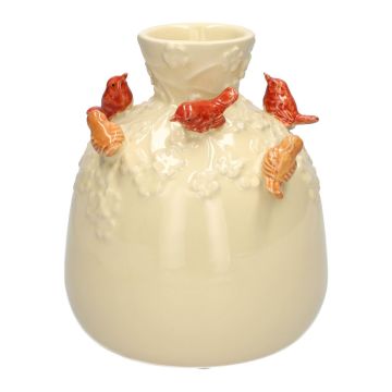 Ballonflasche BIRDIE aus Keramik, mit 3D Vögeln, beige-rot-orange, 16cm, Ø14cm Ballonflasche BIRDIE aus Keramik, mit 3D Vögeln, beige-rot-orange, 16cm, Ø14cm