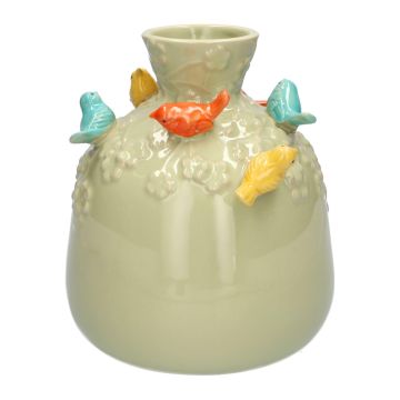 Ballonflasche BIRDIE aus Keramik, mit 3D Vögeln, grün-orange-gelb-blau, 16cm, Ø14cm Ballonflasche BIRDIE aus Keramik, mit 3D Vögeln, grün-orange-gelb-blau, 16cm, Ø14cm