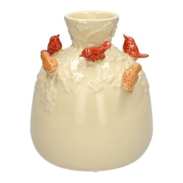Ballonflasche BIRDIE aus Keramik, mit 3D Vögeln, beige-rot-orange, 19cm, Ø16,5cm Ballonflasche BIRDIE aus Keramik, mit 3D Vögeln, beige-rot-orange, 19cm, Ø16,5cm