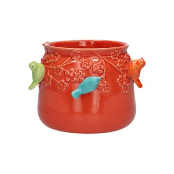 Übertopf BIRDIE aus Keramik, mit 3D Vögeln, rot-blau-grün-orange, 11cm, Ø13,5cm