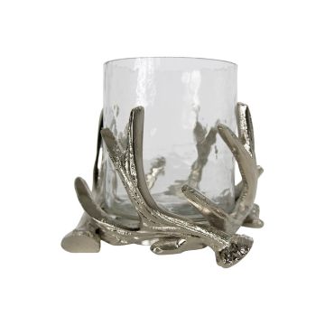 Kerzenglas XANTIPPE, Geweih-Metallfuß, silber-klar, 9cm, Ø14cm Kerzenglas XANTIPPE, Geweih-Metallfuß, silber-klar, 9cm, Ø14cm