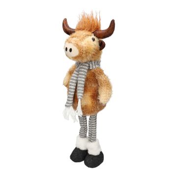 Plüschige Dekotier Stier STADEN, stehend, braun-grau, 25x18x67cm