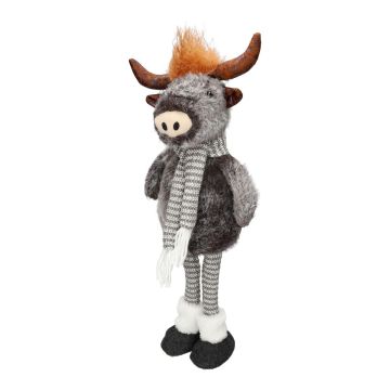 Plüschige Dekotier Stier STADEN, stehend, grau, 25x19x67cm