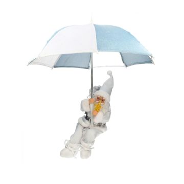 Hängender Santa Claus SISSON mit Schirm, LEDs, hellblau-weiß, 60cm, Ø50cm