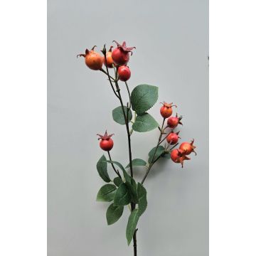 Dekozweig Kartoffelrose LOPUNY mit Hagebutten, orange, 70cm