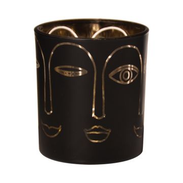 Glashalter für Teelicht LEOLINE mit Gesichtern, schwarz-gold, 8cm, Ø7cm Glashalter für Teelicht LEOLINE mit Gesichtern, schwarz-gold, 8cm, Ø7cm
