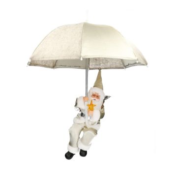 Hängender Santa Claus SISSON mit Schirm, LEDs, ivory-weiß, 77cm, Ø70cm