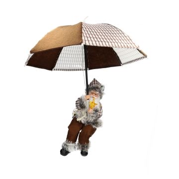 Hängender Santa Claus SISSON mit Schirm, LEDs, braun-weiß, 77cm, Ø70cm