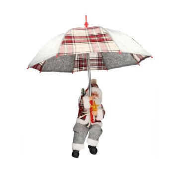 Hängender Santa Claus SISSON mit Schirm, LEDs, grau-rot, 60cm, Ø50cm