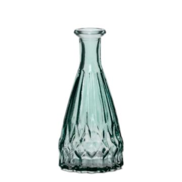 Glas Flasche THIFFANY mit Rillen, türkis-transparent, 14,5cm, Ø7cm