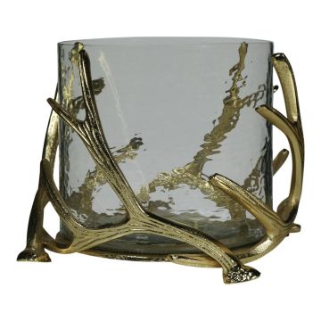 Kerzenglas XANTIPPE, Geweih-Metallfuß, champagner-gold-klar, 20cm, Ø28cm Kerzenglas XANTIPPE, Geweih-Metallfuß, champagner-gold-klar, 20cm, Ø28cm