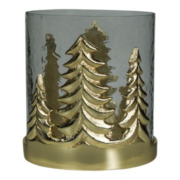 Kerzenhalter TEREZINHA aus Glas, Metall Tannen Verzierung, champagner-gold-klar, 10cm, Ø10cm Kerzenhalter TEREZINHA aus Glas, Metall Tannen Verzierung, champagner-gold-klar, 10cm, Ø10cm