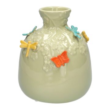 Ballonflasche KIMANA aus Keramik, 3D Schmetterlinge Libellen, grün-gelb-blau-orange, 16cm, Ø14cm Ballonflasche KIMANA aus Keramik, 3D Schmetterlinge Libellen, grün-gelb-blau-orange, 16cm, Ø14cm