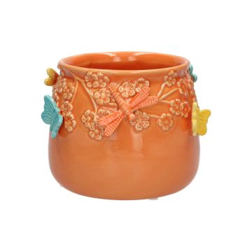 Übertopf KIMANA aus Keramik, 3D Schmetterlinge Libellen, orange-gelb-blau, 11cm, Ø13,5cm