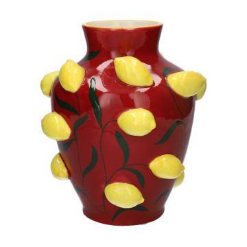 Dekovase JULLA aus Dolomit, 3D Zitronen, rot-gelb, 25,7cm, Ø22,5cm