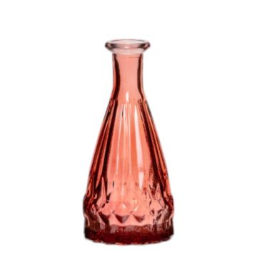 Glas Flasche THIFFANY mit Rillen, rot-transparent, 14,5cm, Ø7cm Glas Flasche THIFFANY mit Rillen, rot-transparent, 14,5cm, Ø7cm