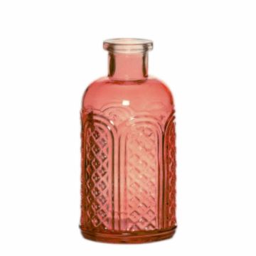 Deko Flaschenvase BRITTNEY aus Glas, mit Rillen, rot-transparent, 13cm, Ø6,5cm