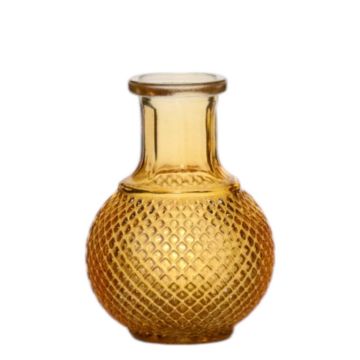 Flaschenvase Glas DONKA mit Rautenmuster, gelb-transparent, 11,5cm, Ø8,5cm