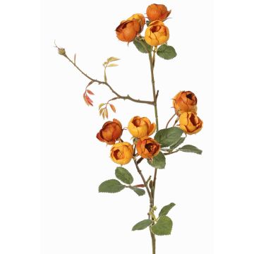 Künstlicher Kohl-Rosen Zweig LORRAINE, Eco Collection, gelb-orange, 60cm, Ø3cm