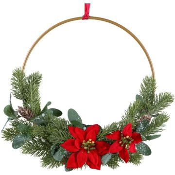 Deko Kranz Blumenring Weihnachtsstern KIRLO, Beeren, Zapfen, rot, Ø40cm