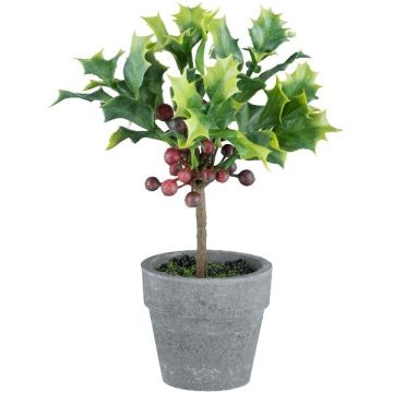 Fake Pflanze Ilex BLAHIN, Kunststamm, Beeren, Dekotopf, grün-rot, 20cm