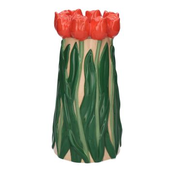 Blumenvase LIMEA aus Dolomit, 3D Tulpen, beige-rot-grün, 24,5cm, Ø12,5cm Blumenvase LIMEA aus Dolomit, 3D Tulpen, beige-rot-grün, 24,5cm, Ø12,5cm