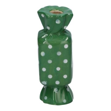 Eckige Stielblumenvase Bonbon AMIEL aus Keramik, mit Punkten, grün-weiß, 4,5x4,5x11,5cm Eckige Stielblumenvase Bonbon AMIEL aus Keramik, mit Punkten, grün-weiß, 4,5x4,5x11,5cm