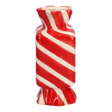 Eckige Stielblumenvase Bonbon AMIEL aus Keramik, mit schrägen Linien, rot-weiß, 6,5x6,5x15cm Eckige Stielblumenvase Bonbon AMIEL aus Keramik, mit schrägen Linien, rot-weiß, 6,5x6,5x15cm