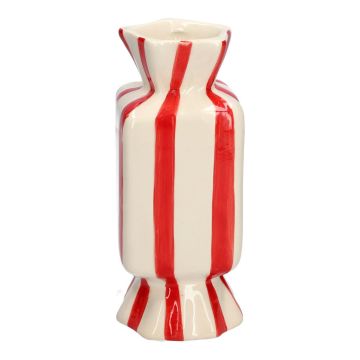 Eckige Stielblumenvase Bonbon AMIEL aus Keramik, mit Längsstreifen, rot-weiß, 6,5x6,5x15cm Eckige Stielblumenvase Bonbon AMIEL aus Keramik, mit Längsstreifen, rot-weiß, 6,5x6,5x15cm