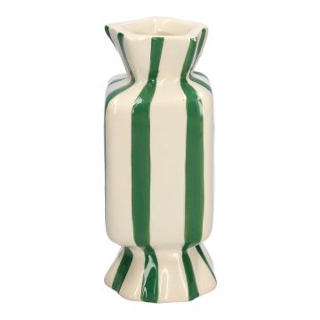 Eckige Stielblumenvase Bonbon AMIEL aus Keramik, mit Längsstreifen, grün-weiß, 6,5x6,5x15cm Eckige Stielblumenvase Bonbon AMIEL aus Keramik, mit Längsstreifen, grün-weiß, 6,5x6,5x15cm