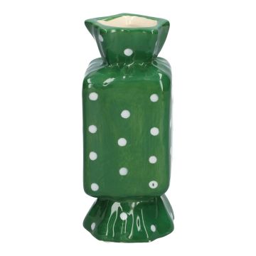 Eckige Stielblumenvase Bonbon AMIEL aus Keramik, mit Punkten, grün-weiß, 6,5x6,5x15cm Eckige Stielblumenvase Bonbon AMIEL aus Keramik, mit Punkten, grün-weiß, 6,5x6,5x15cm