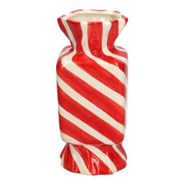 Eckige Stielblumenvase Bonbon AMIEL aus Keramik, mit schrägen Linien, rot-weiß, 9x9x20cm Eckige Stielblumenvase Bonbon AMIEL aus Keramik, mit schrägen Linien, rot-weiß, 9x9x20cm