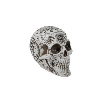 Halloween Deko Totenkopf FARALDA mit mystischen Zeichen und Symbolen, weiß-schwarz, 12x10x18cm Halloween Deko Totenkopf FARALDA mit mystischen Zeichen und Symbolen, weiß-schwarz, 12x10x18cm