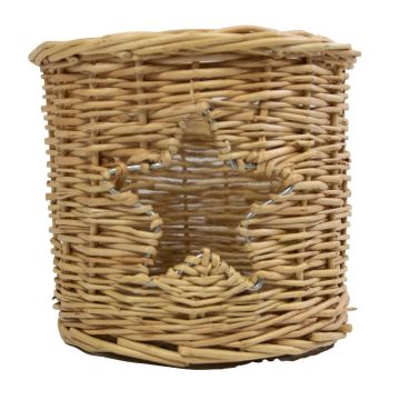 Kerzenhalter NATHALIA aus Rattan, mit Glaseinsatz, Sternausschnitt, braun, 13cm, Ø13cm