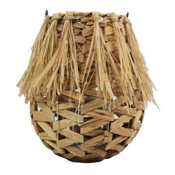 Korb Laterne NATASCIA, Wasserhyazinthe, Henkel, Glaseinsatz, braun, 27cm, Ø17cm