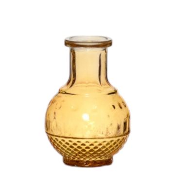 Deko Flasche GEOFFREY aus Glas, mit Rillen, gelb-transparent, 11,5cm, Ø8cm