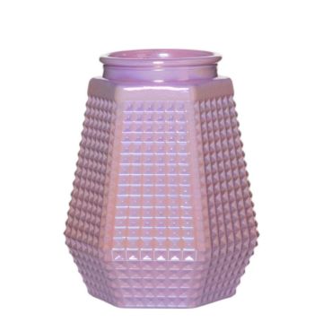 Hexagon Blumenvase DEMETRIOS mit Karomuster, Glas, rosa, 18cm, Ø13cm Hexagon Blumenvase DEMETRIOS mit Karomuster, Glas, rosa, 18cm, Ø13cm