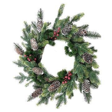 Künstlicher Weihnachtskranz NARVIK, Beeren, Zapfen, grün-rot, Ø50cm